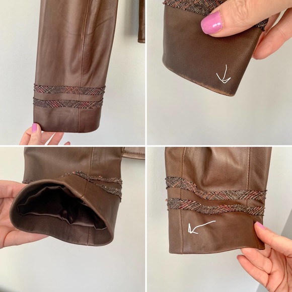 BCBMaxAzria Military Style Leather Jacket With Plaid Trim Size Medium - Picture 6 of 11